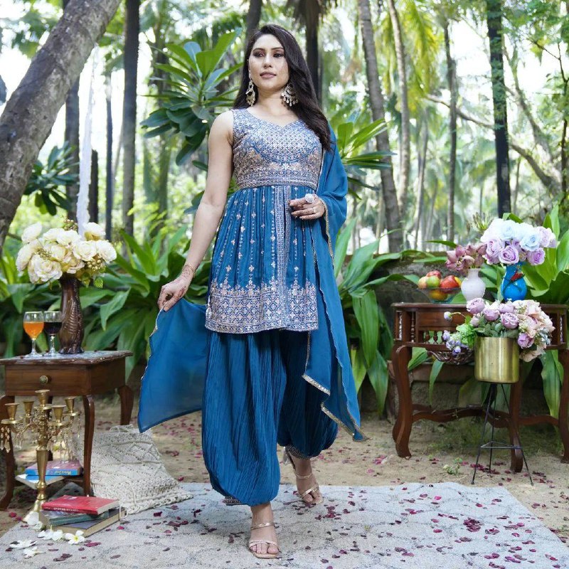 Rama Top Dupatta With Afghan Dhoti Pair