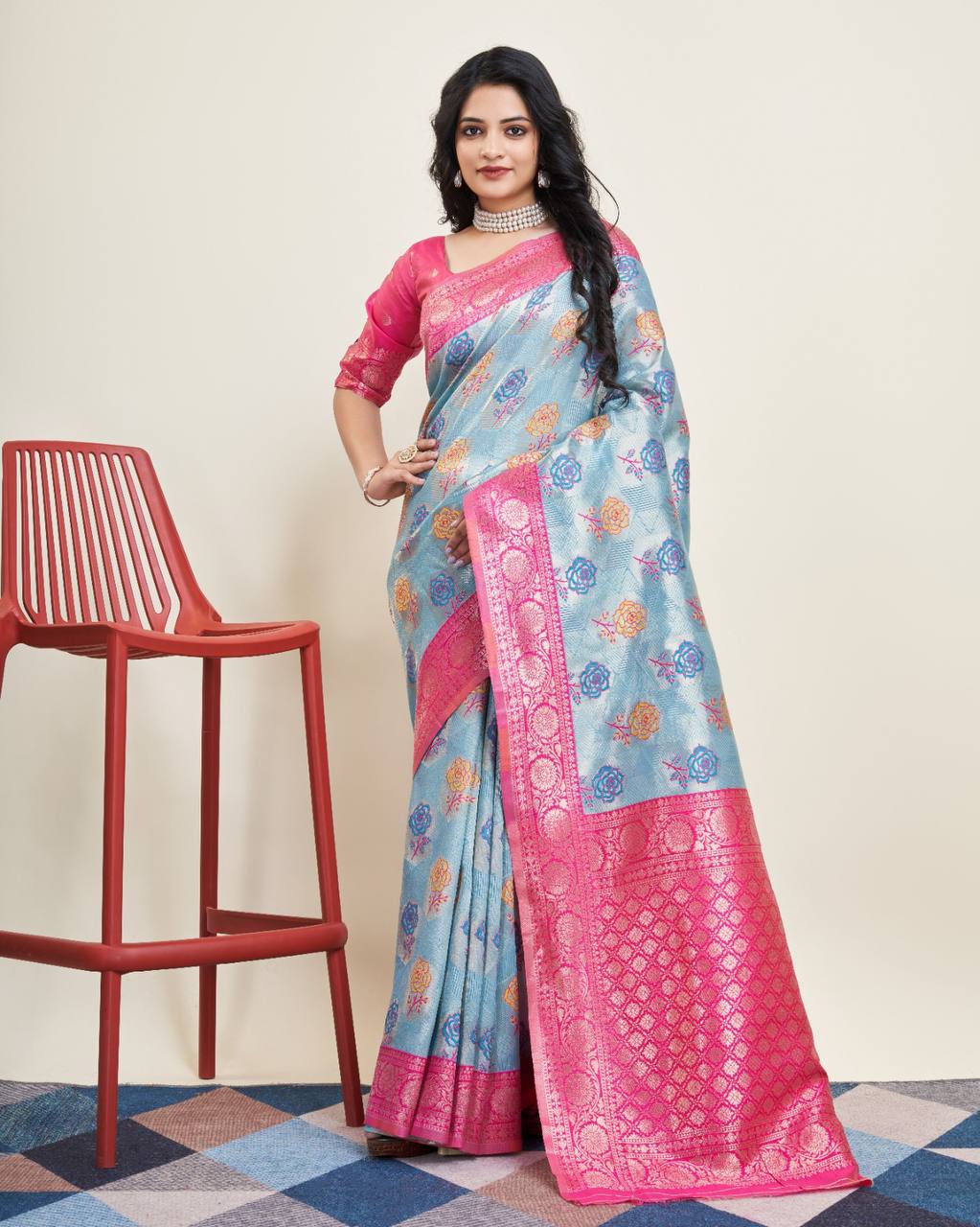 Sky Blue Kanjivaram Silk Saree