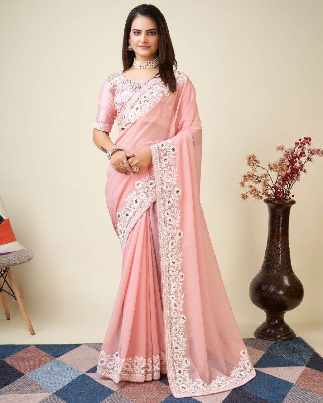 Peach Color Georgette Saree