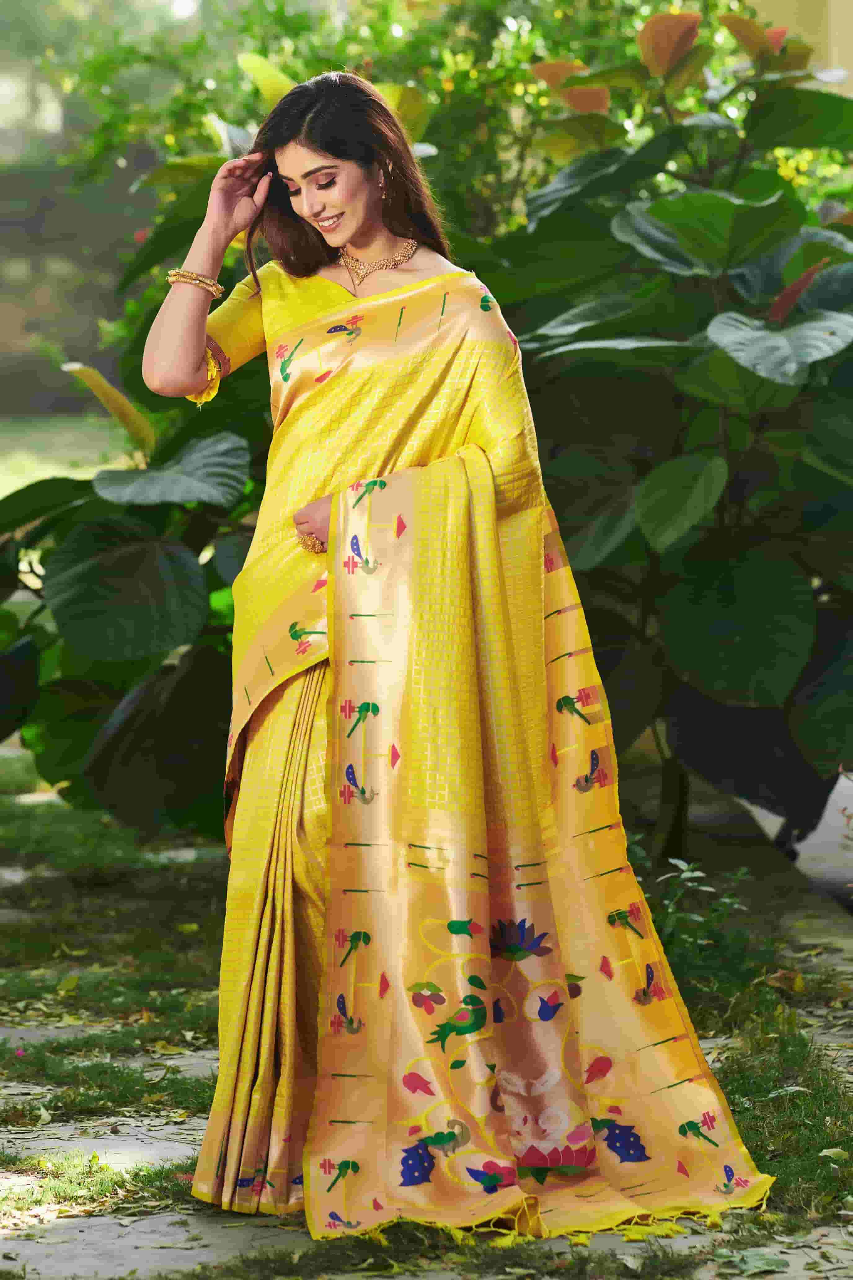 Yellow Paithani Silk saree