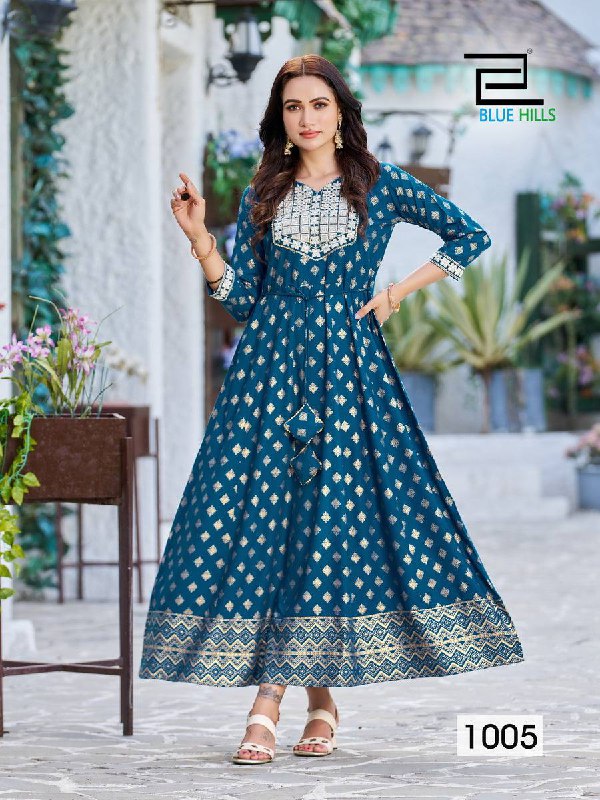 Rama Color Neck Work Gown