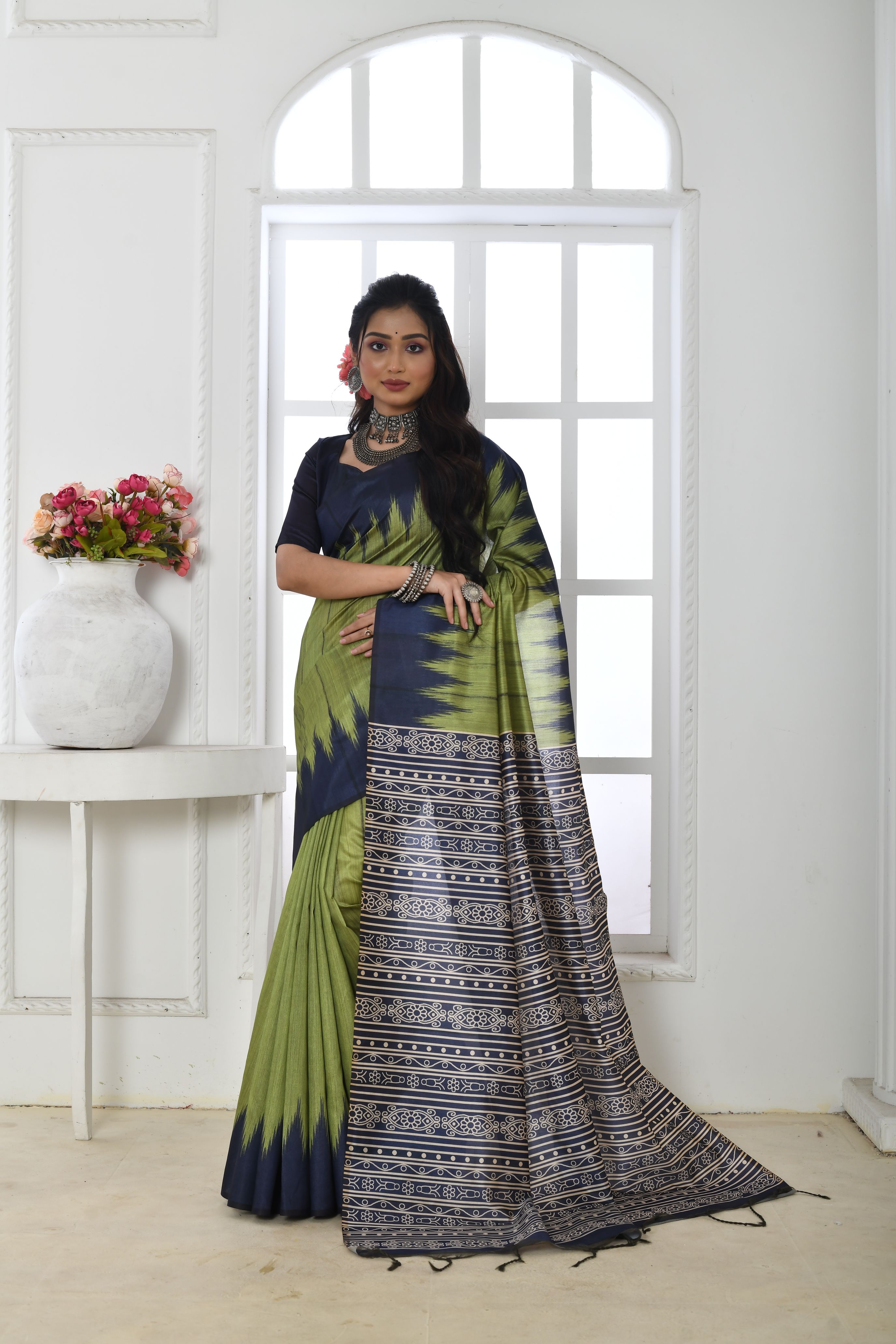 Pista green Color Printed Saree