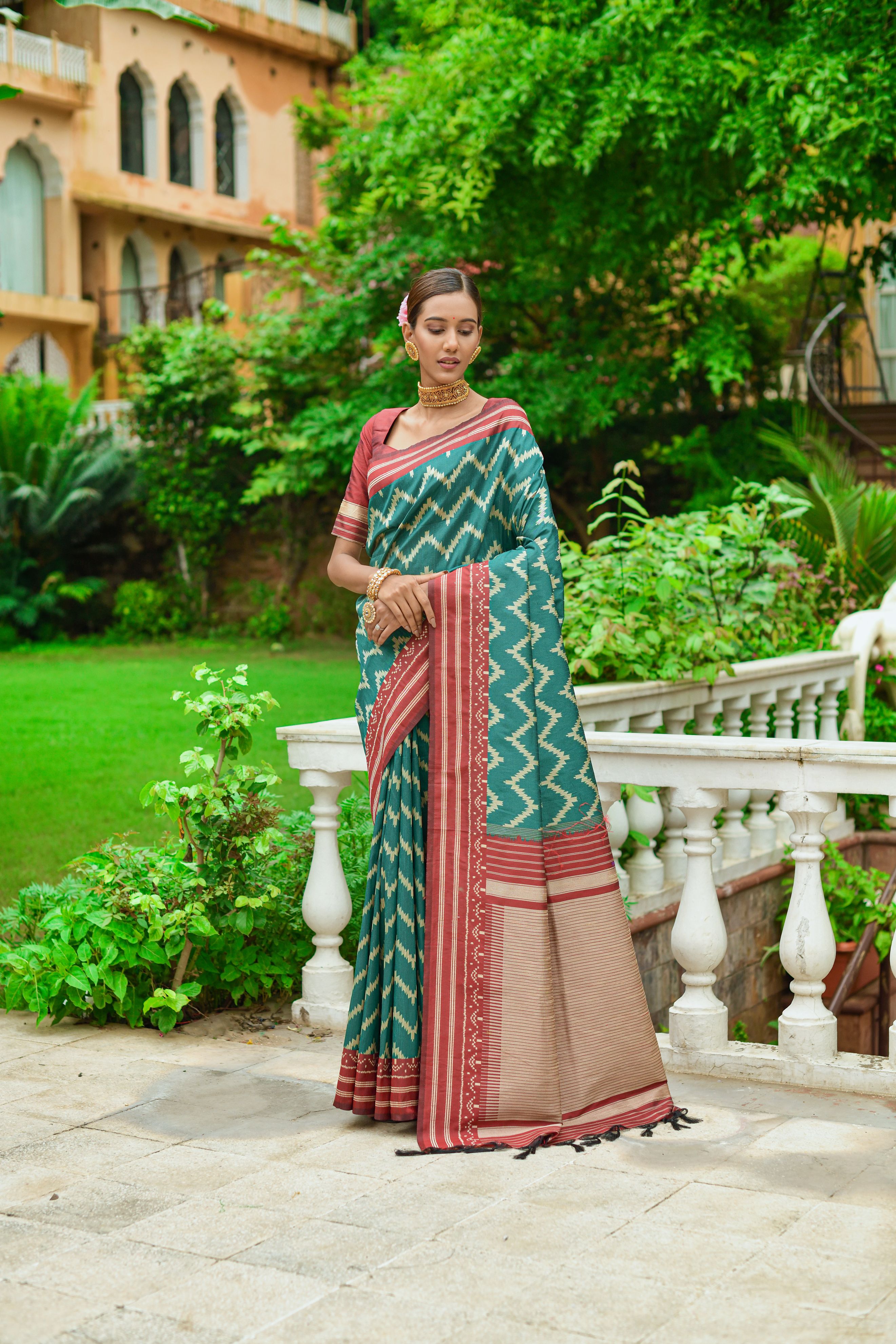 Rama Color Soft Banarasi Silk Saree