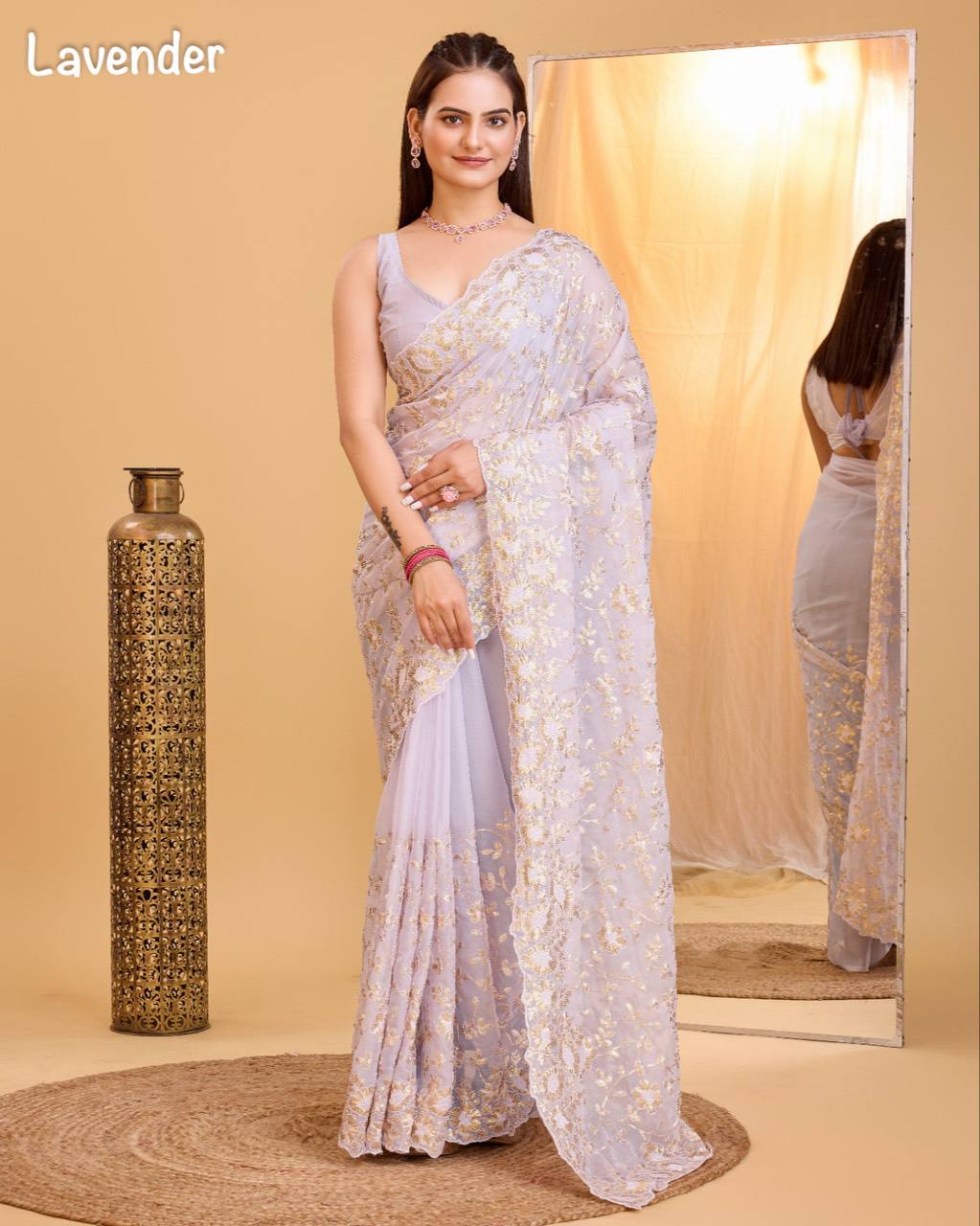Lovender Color Organza Sequence Work saree
