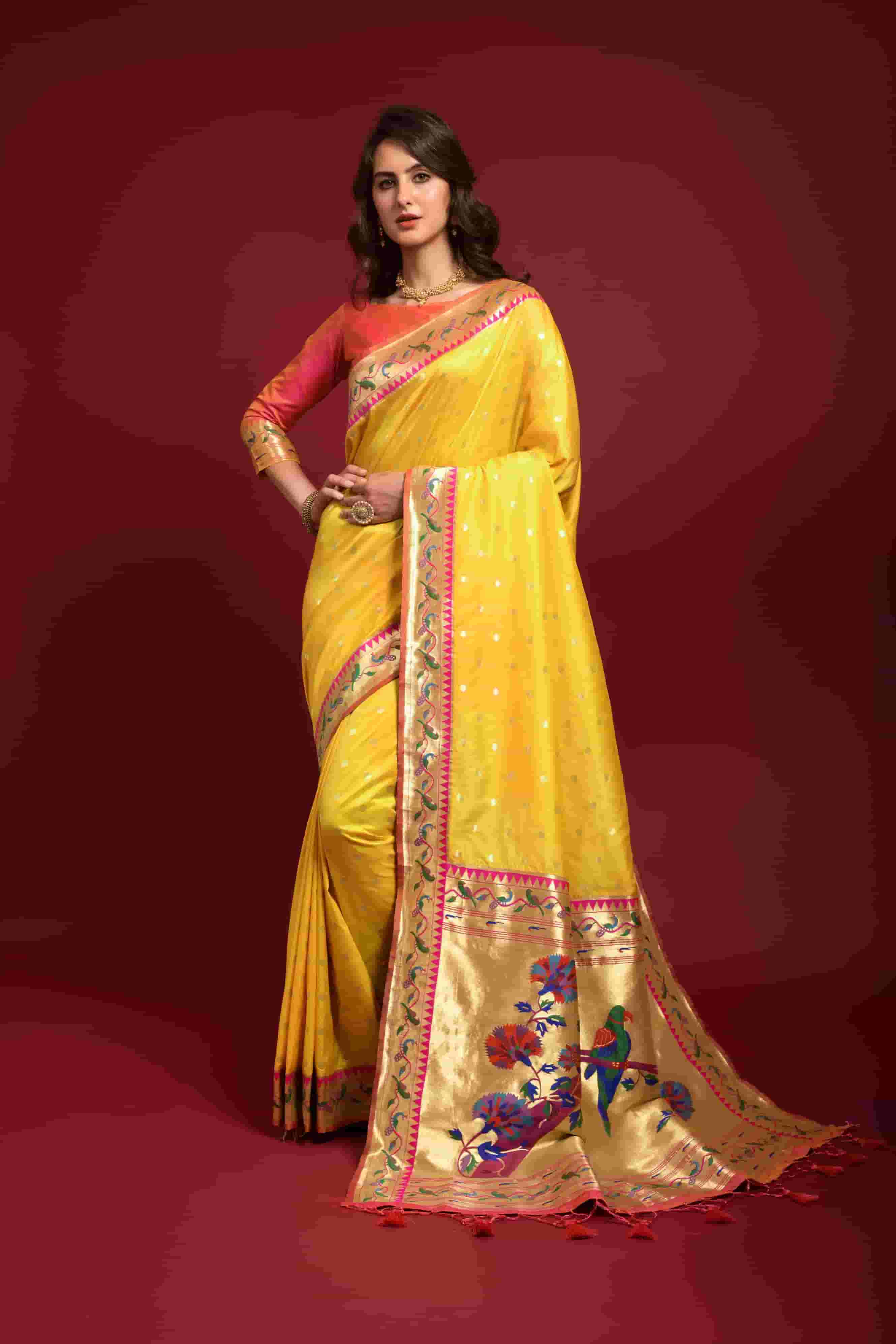 Yellow Banarasi Paithani saree