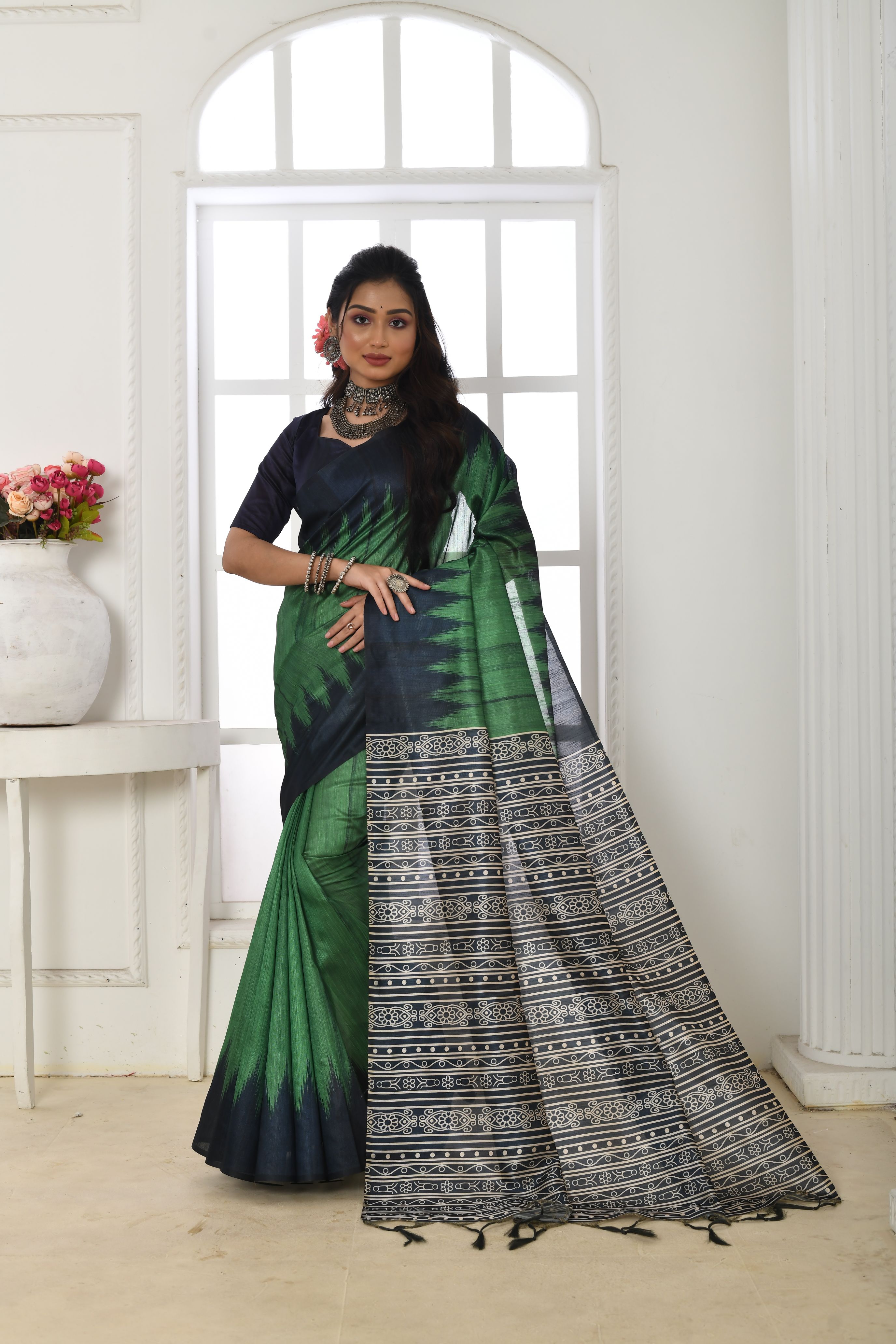Mahendi Green printed Saree