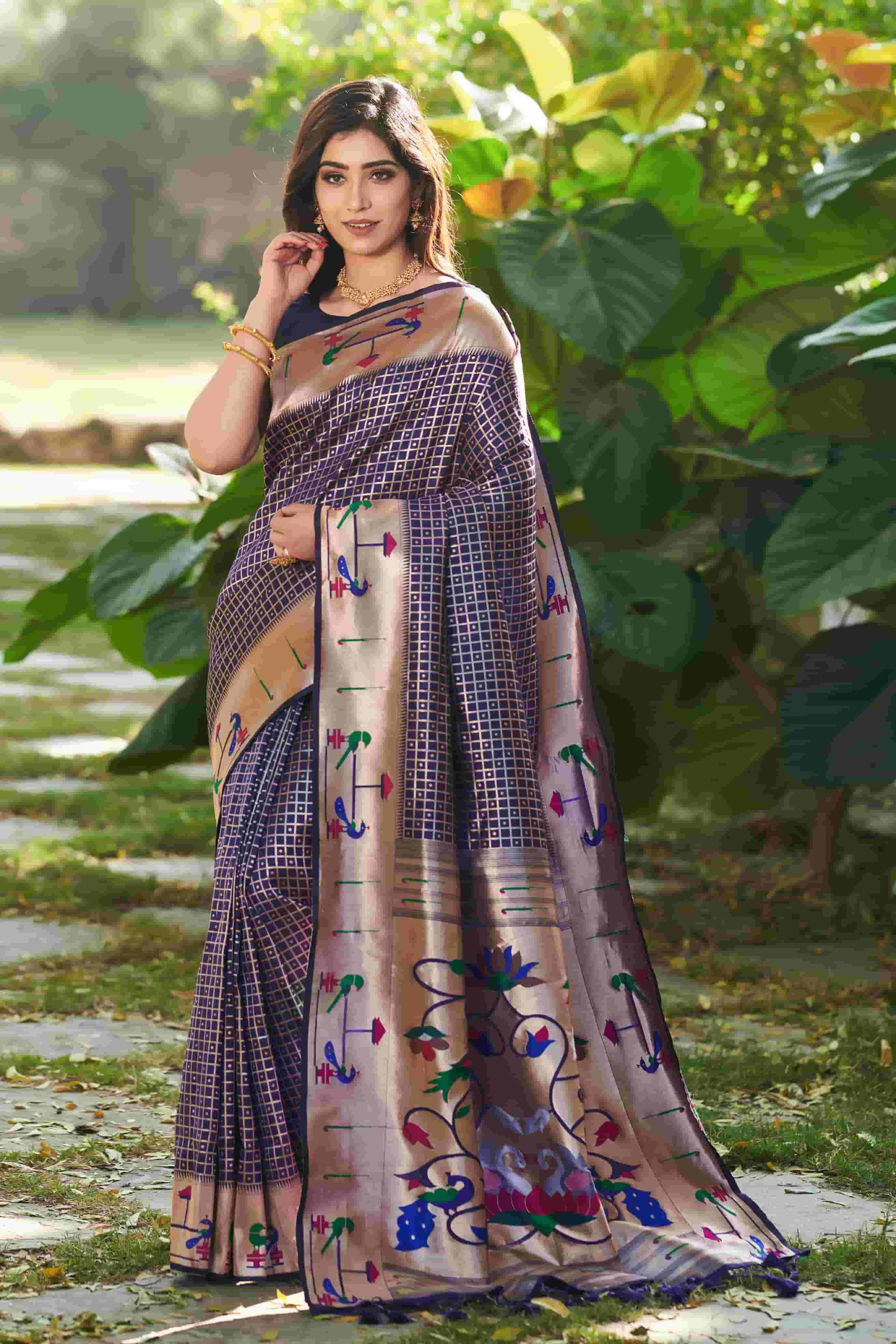 Navy Blue Color Paithani Silk Saree