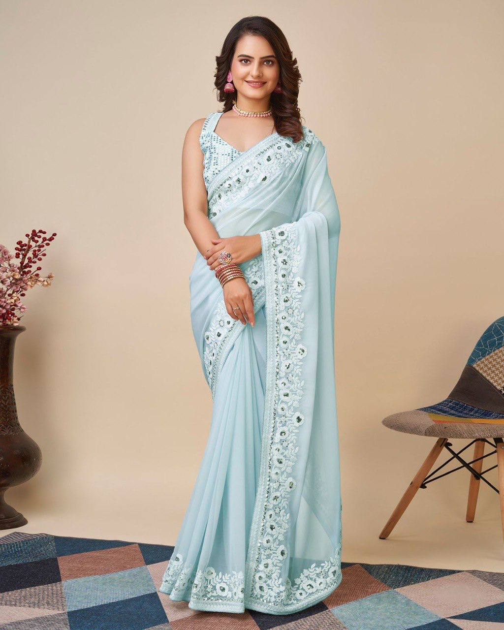 Rama Color Georgette Saree