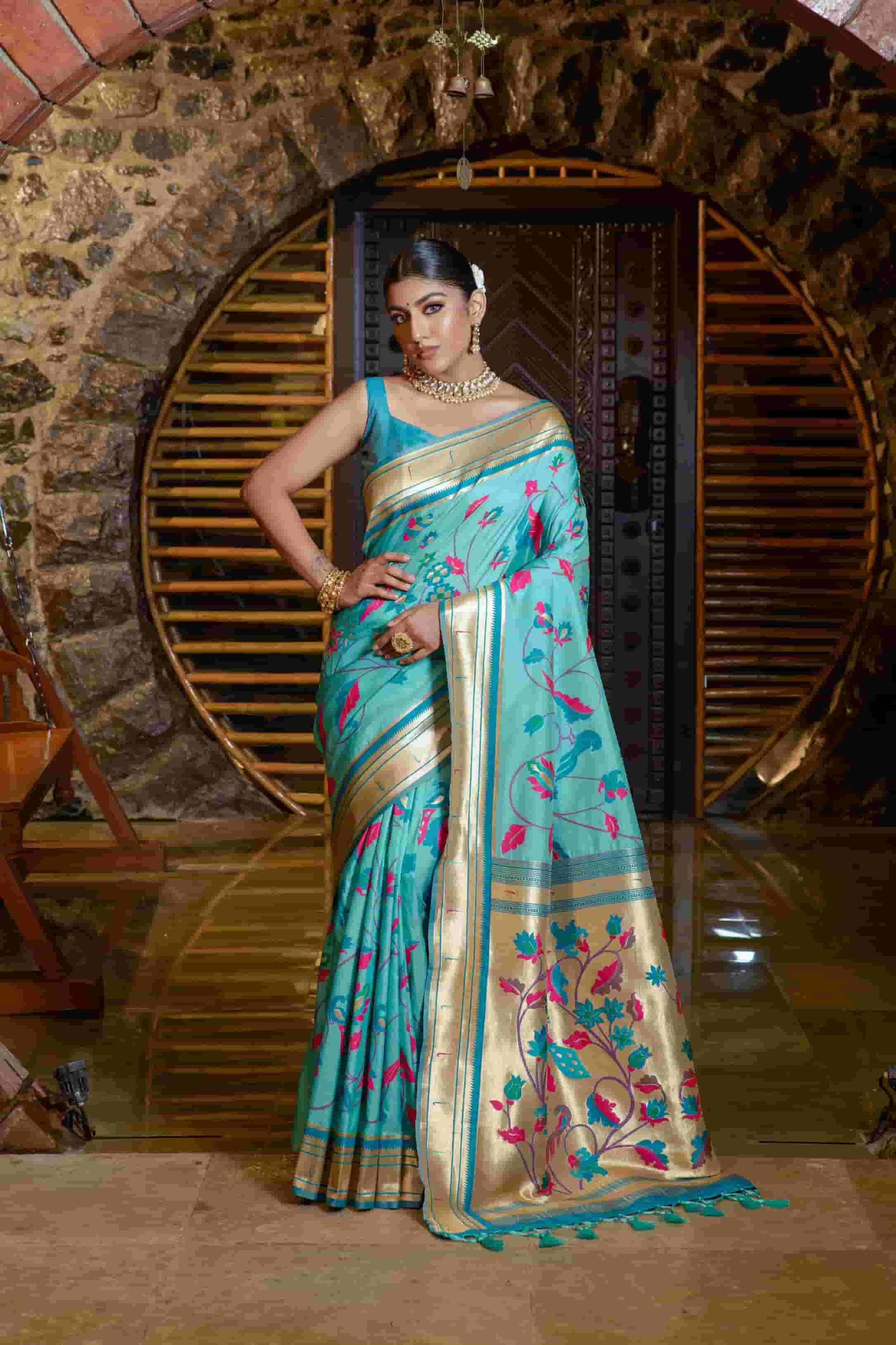 Sky Blue Color Paithani Silk Saree