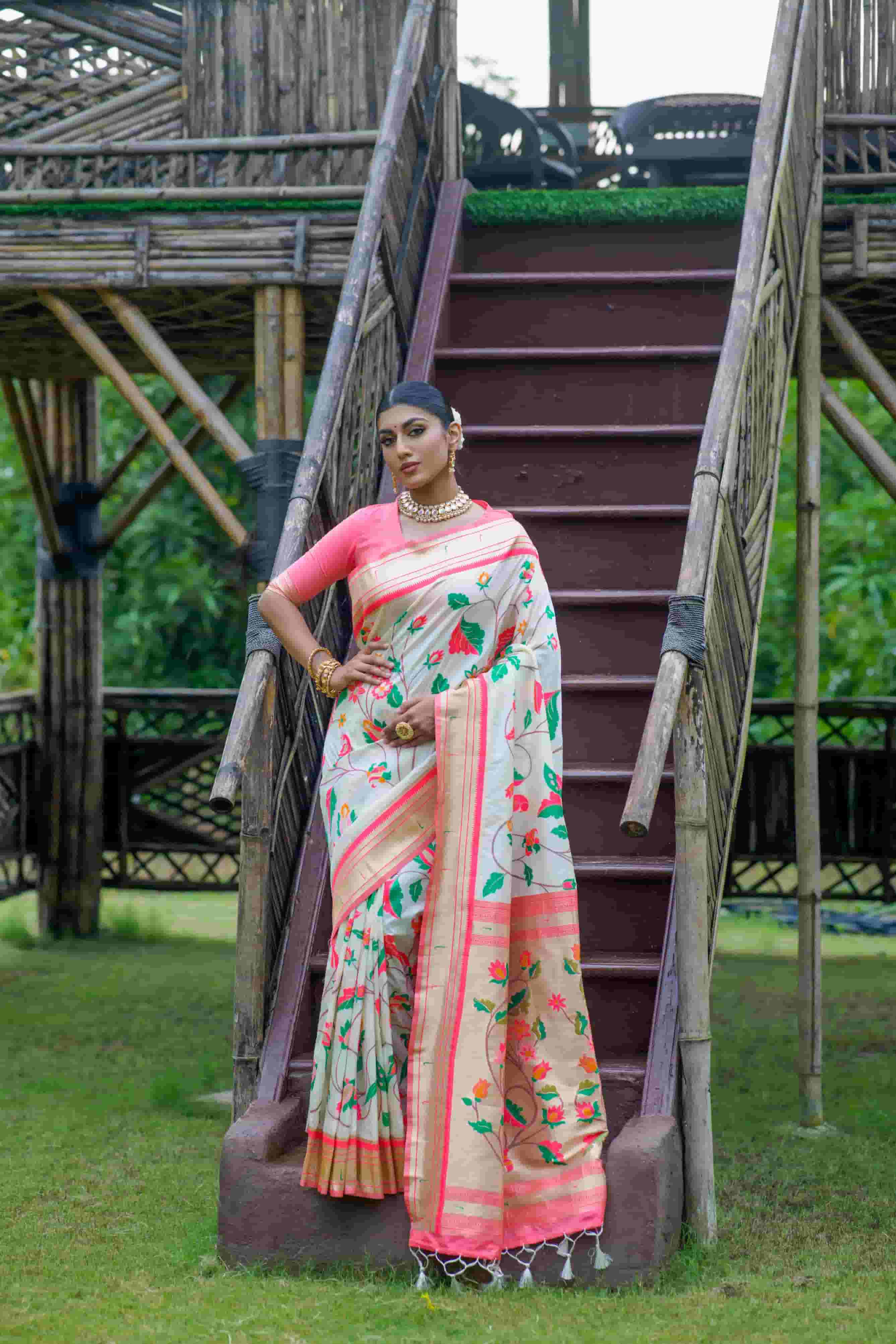 White Soft Paithani Silk Saree