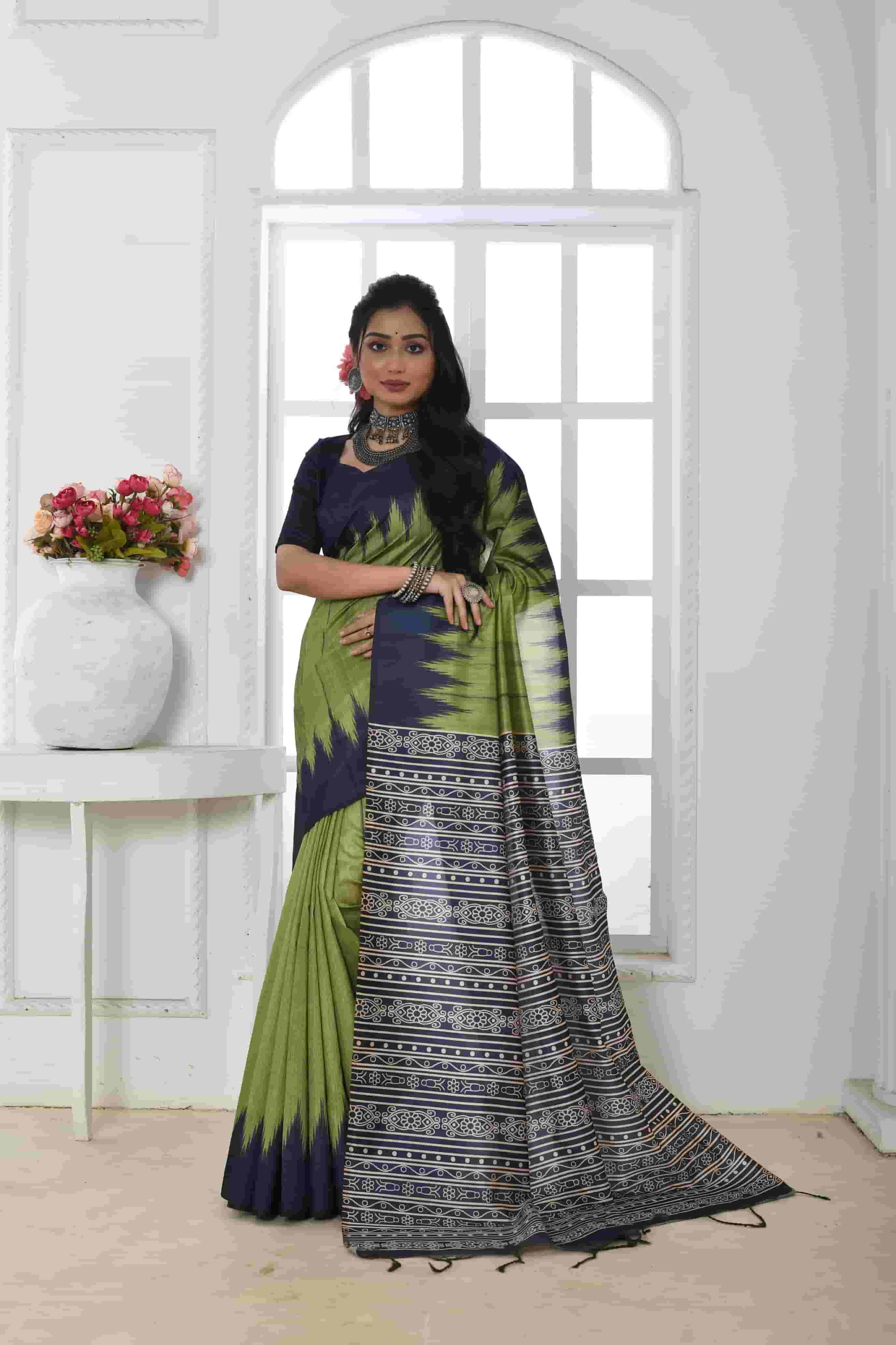 Pista green Color Printed Saree