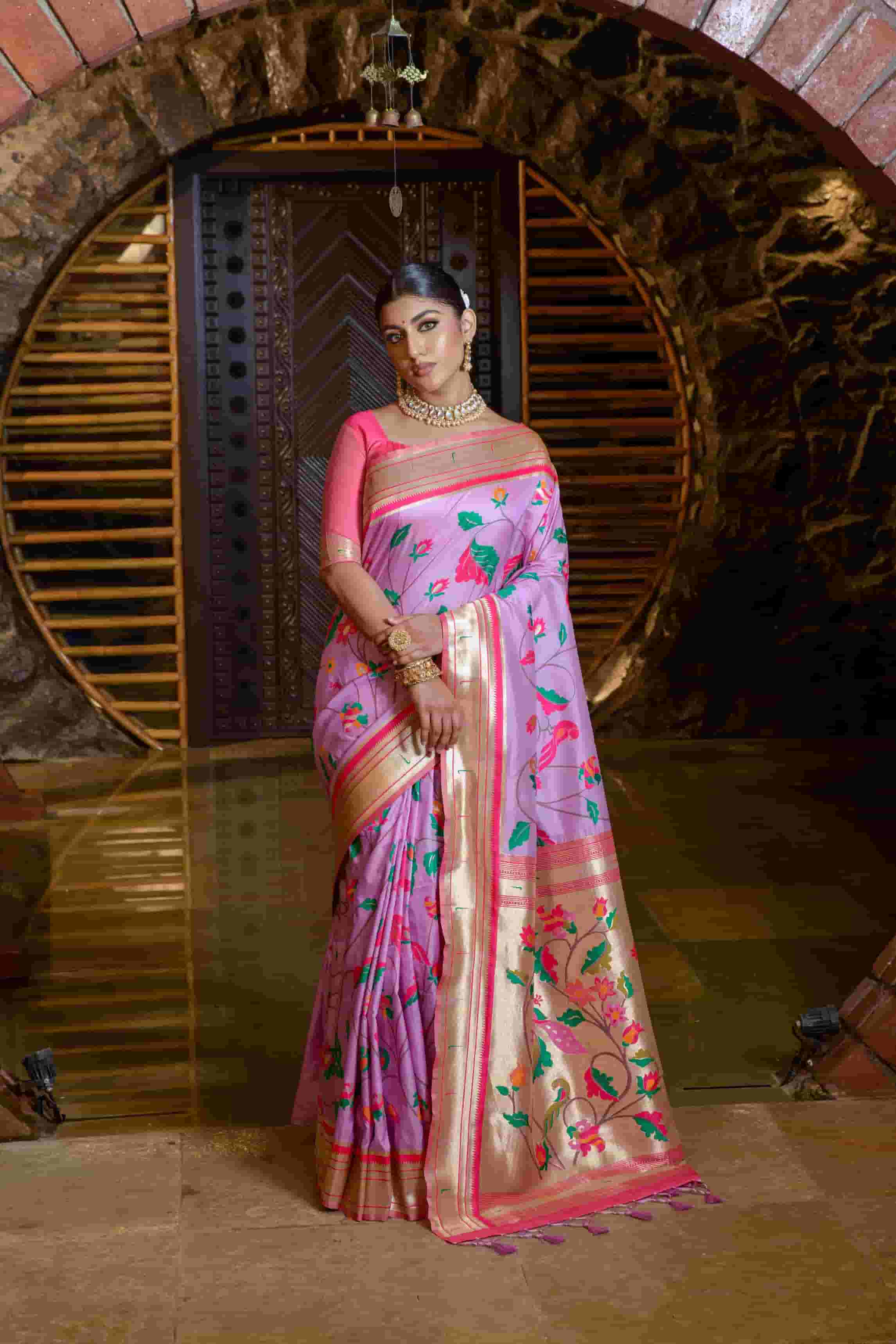 Violet Pure Banarasi Paithani Silk Saree