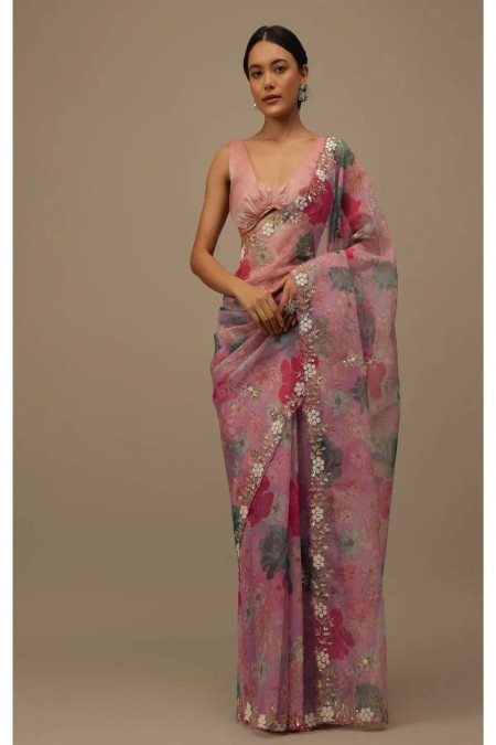 Organza silk  Embroidery work saree