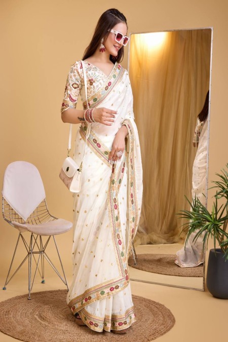 organza silk saree with embroidery work