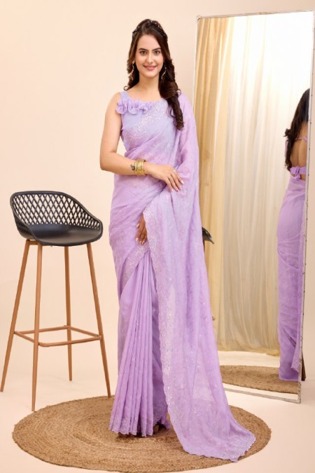 Violet color Organza saree with sequence work