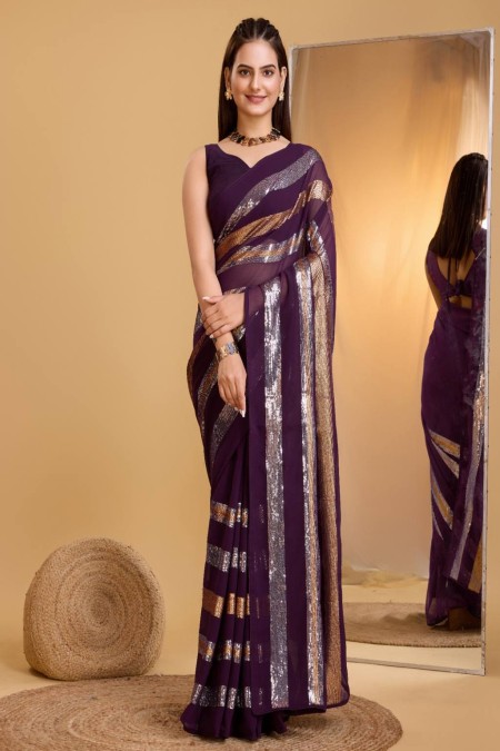 Purple Georgette Sequence Work saree