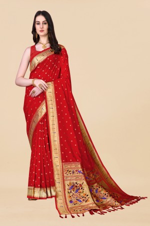 Red Color Tradtional paithani Silk Saree