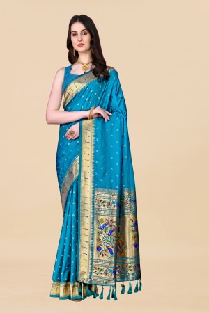 Sky Blue Color paithani Silk Saree