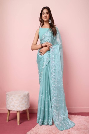 Rama Burberry Silk Embroidery Work Saree