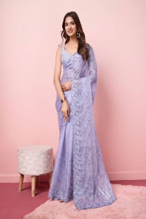 Violet Burberry Silk Sequence Work Saree
