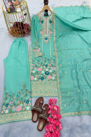 Green Top PLazzo Set With Embroidery Work