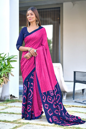 Pink color Cotton silk saree