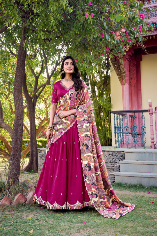 Pink Color Vichitra silk Lehenga Choli Set