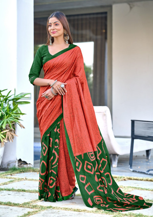 Coral Color Cotton Silk Saree