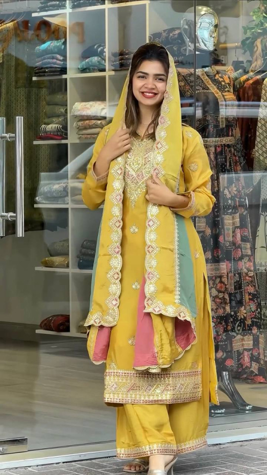 Yellow Color Neck embroidery Work Top Plazzo Set