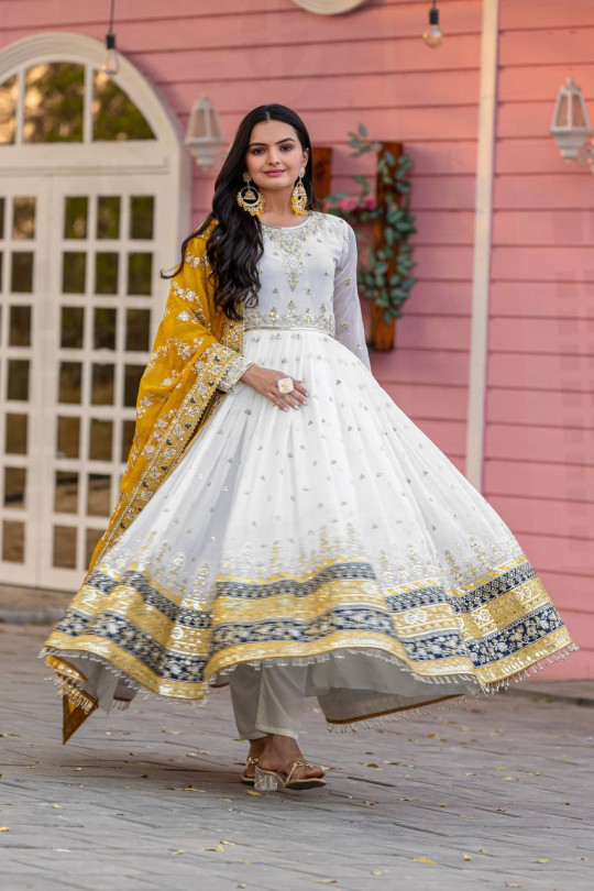Beautiful White Color Gown With Sequence Work