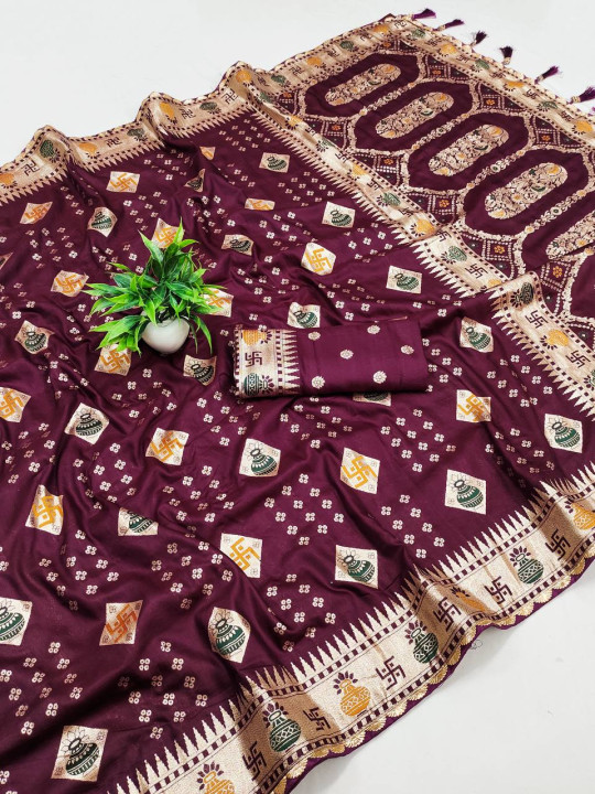 maroon Color Banarasi silk Saree Collection
