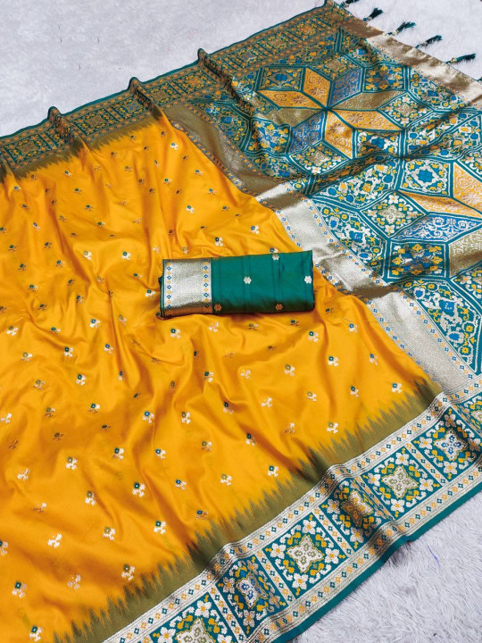 Yellow Color Banarasi Soft Silk Saree